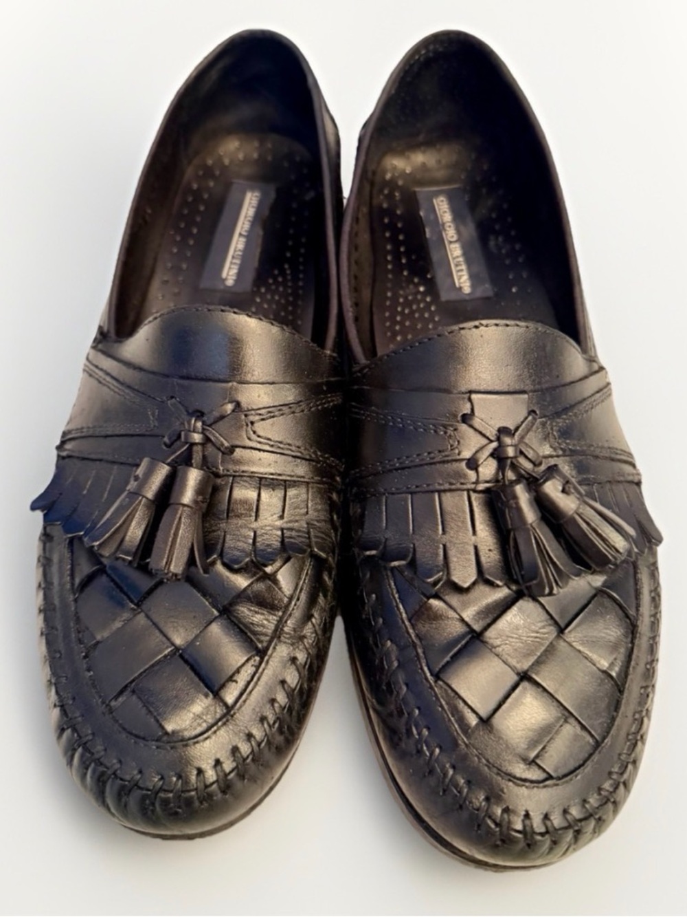 Men’s Giorgio Brutini Crossweave Black Leather Loafer Dress Shoes Tassel 10 M